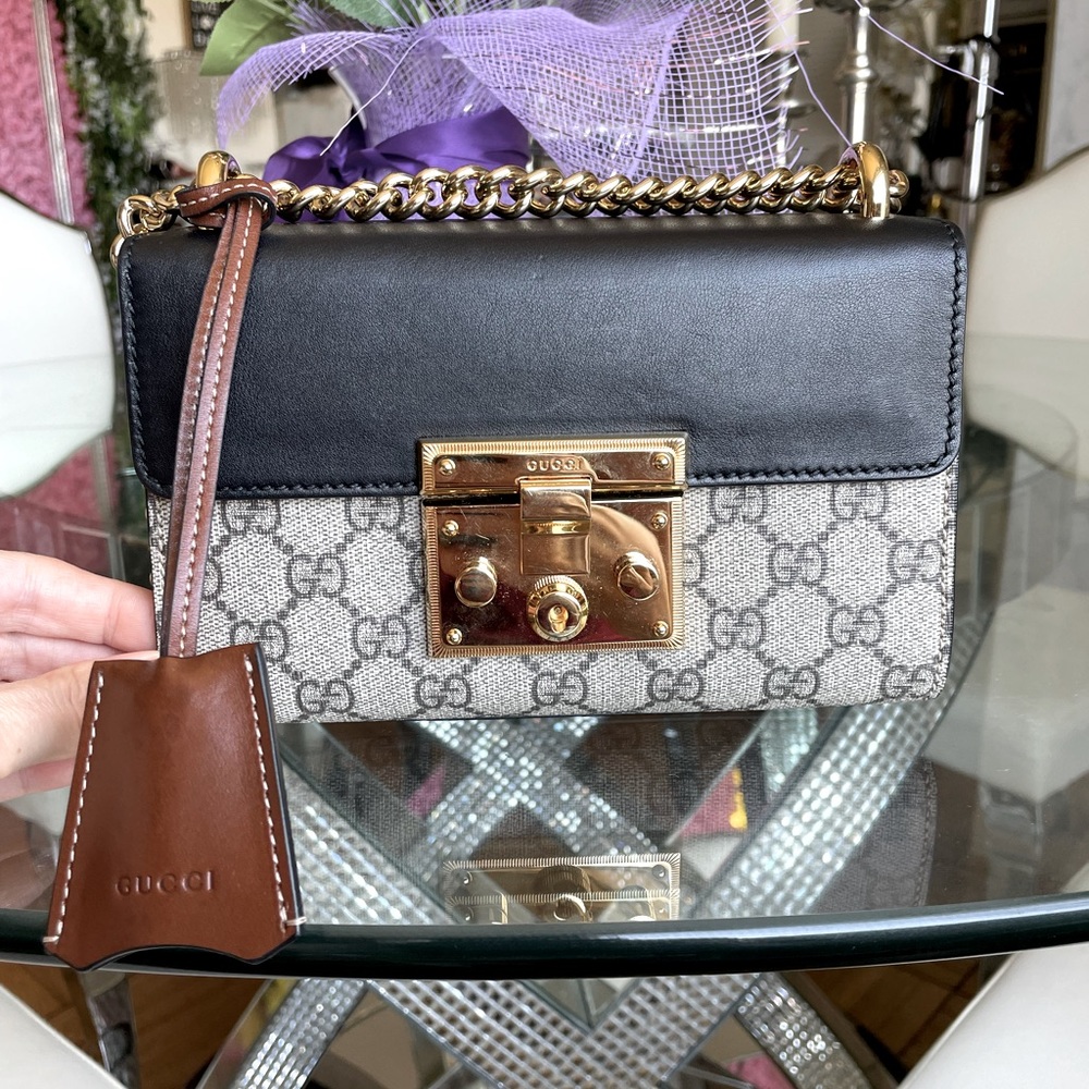 Authentic Gucci small padlock GG Supreme shoulder bag